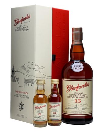 Glenfarclas 15 Year Old with 21 & 25 y/o miniatures